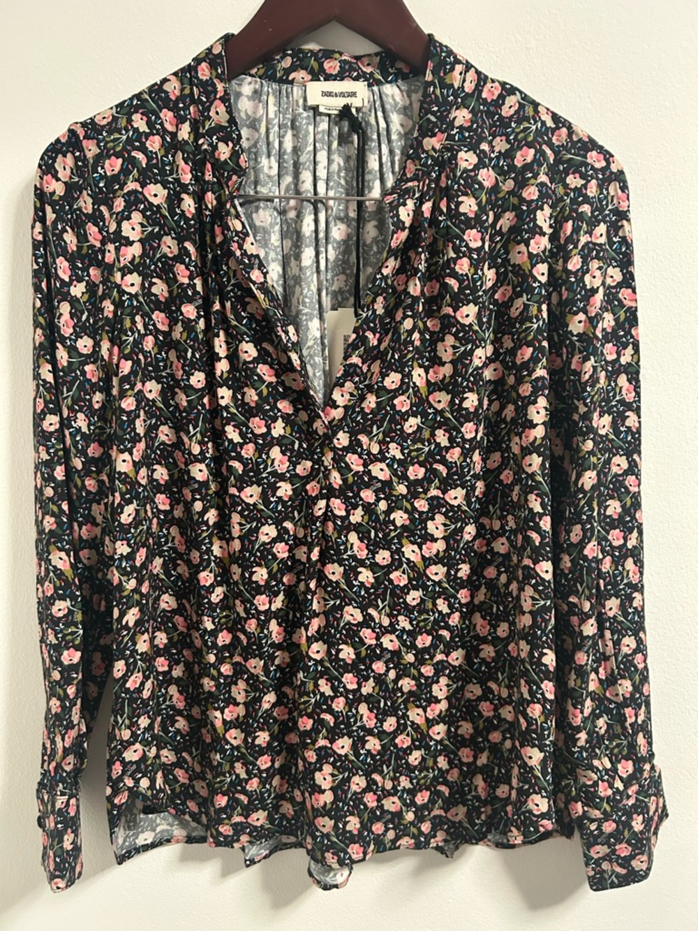 Zadig & Voltaire Tink Anemone Blouse Shirt Top Boxy Boho Dark Floral New Small